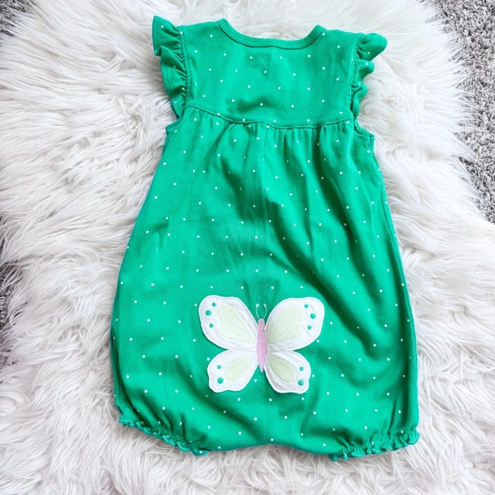 Carters | Green Polka Dot Butterfly Romper 24M Flutter Sleeve